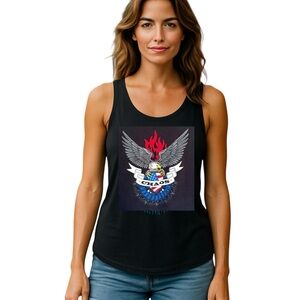 Chaos Biker USA Black Ribbed Tank Top Size 2X Kristen Ashley Black Biker Casual